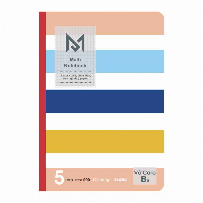 Vở may dán gáy B5 120 trang Caro 5x5 MS 990 sổ Klong ôn tập viết bài Math Notebook