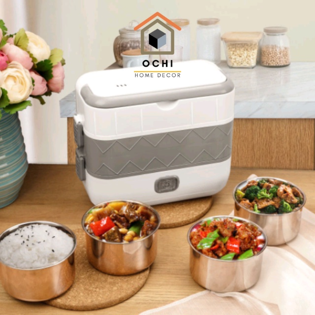 Hộp cơm cắm điện 2 tầng 4 ngăn inox giữ nhiệt hâm đóng và tự nấu chín thức ăn, Cà Men Đựng Cơm Đi Làm.Hộp ủ cơm