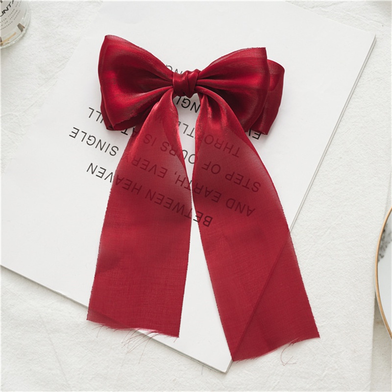 Kẹp tóc mỏ vịt thắt nơ ngang bằng vải màu sáng bóng trang trí tóc đẹp cho nữ