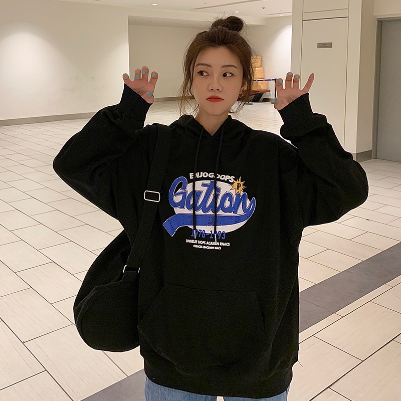 SUXI Áo Hoodie Tay Dài Dáng Rộng In Hình Cá Tính Phong Cách Hàn Quốc Cho Nữ