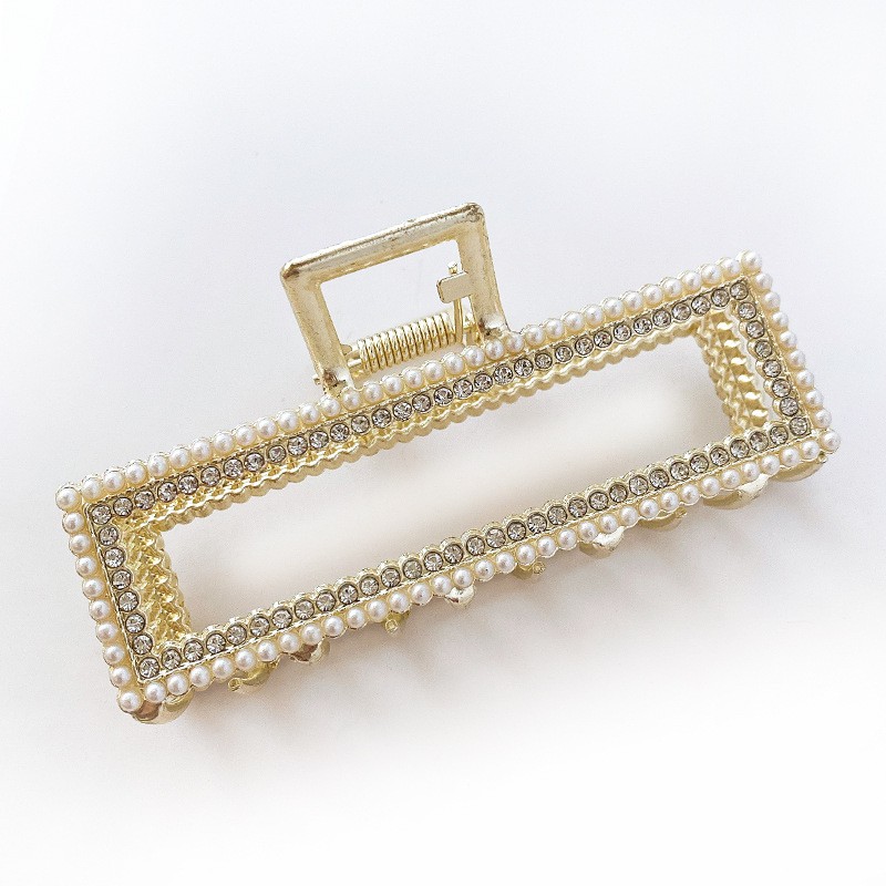 Kẹp Tóc Kim Loại Màu Vàng Đính Ngọc Trai Lấp Lánh Thời Trang Hàn Quốc