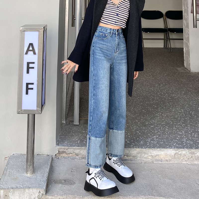 Quần jean nữ ống rộng lưng cao phong cách Hàn Quốc