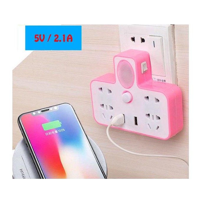 Ổ Cắm Điện 4 Cổng Cắm Và 2 Cổng USB Có Kèm Đèn Ngủ