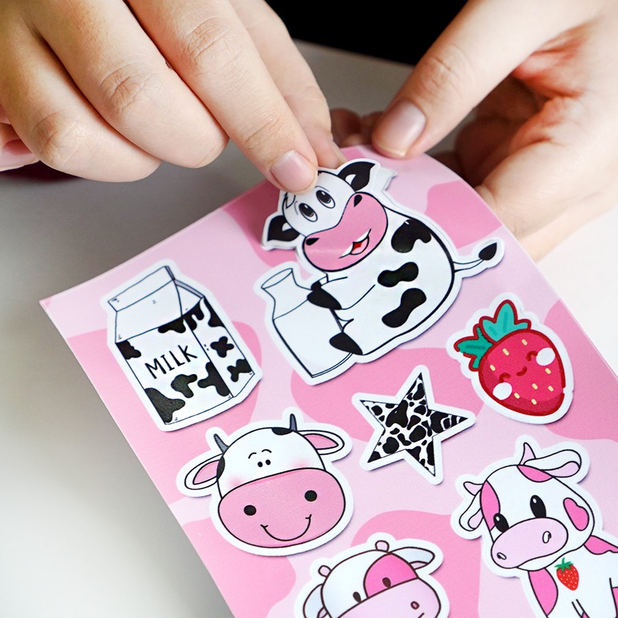 Sticker Bò Sữa Dễ Thương Chống Thấm Nước | STK66 | Hình Dán Sticker Dán Mũ Bảo Hiểm Laptop Điện Thoại Vali Sổ Vở Xe Máy