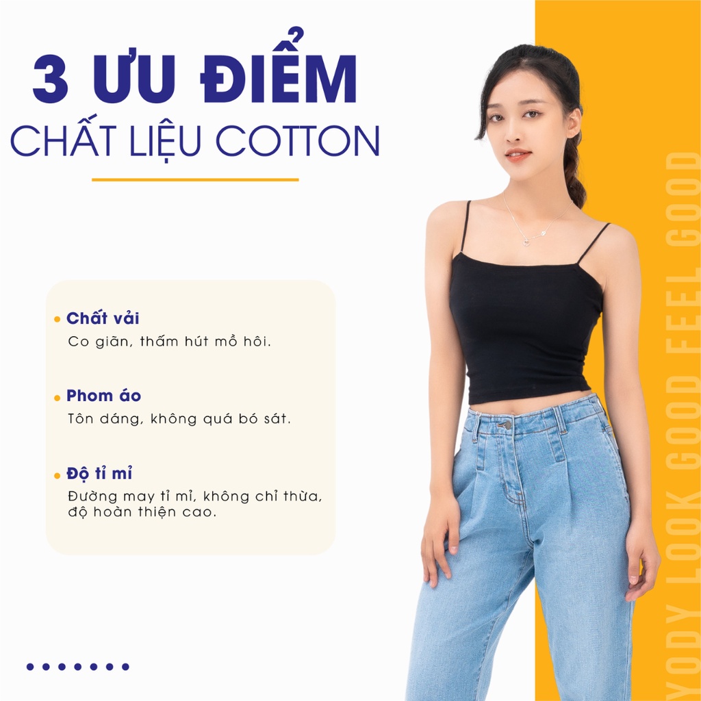 Áo hai dây YODY ôm sát dáng lửng thấm hút mồ hôi BLN5060