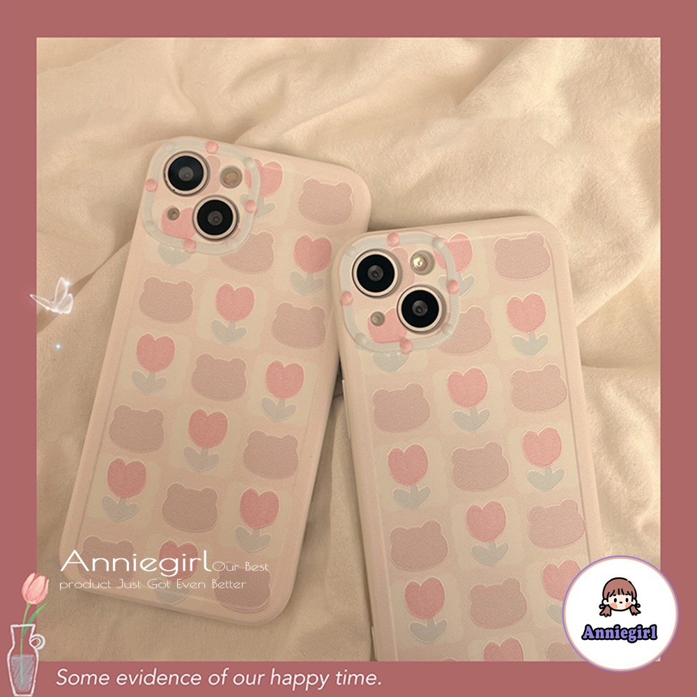 Ốp Điện Thoại TPU Dẻo Siêu Mỏng In Hình Gấu Hoa Tulip Hồng Cho IPhone 13 12 11 Pro Max X XR 8 7 Plus