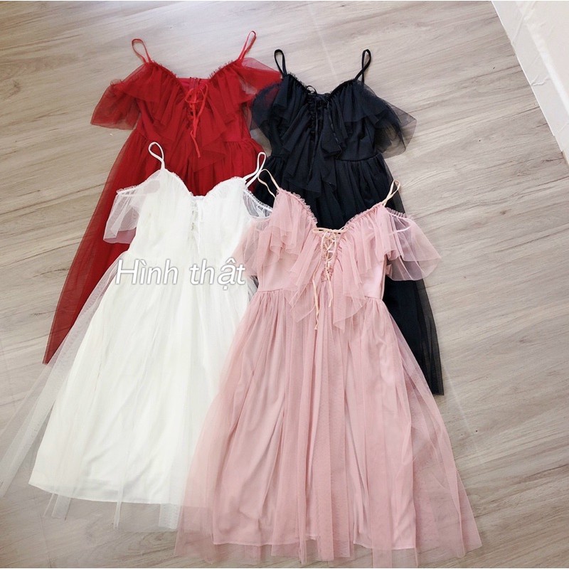 Đầm lưới côn chúa 2 dây trễ vai, kèm clip và hình thật | BigBuy360 - bigbuy360.vn