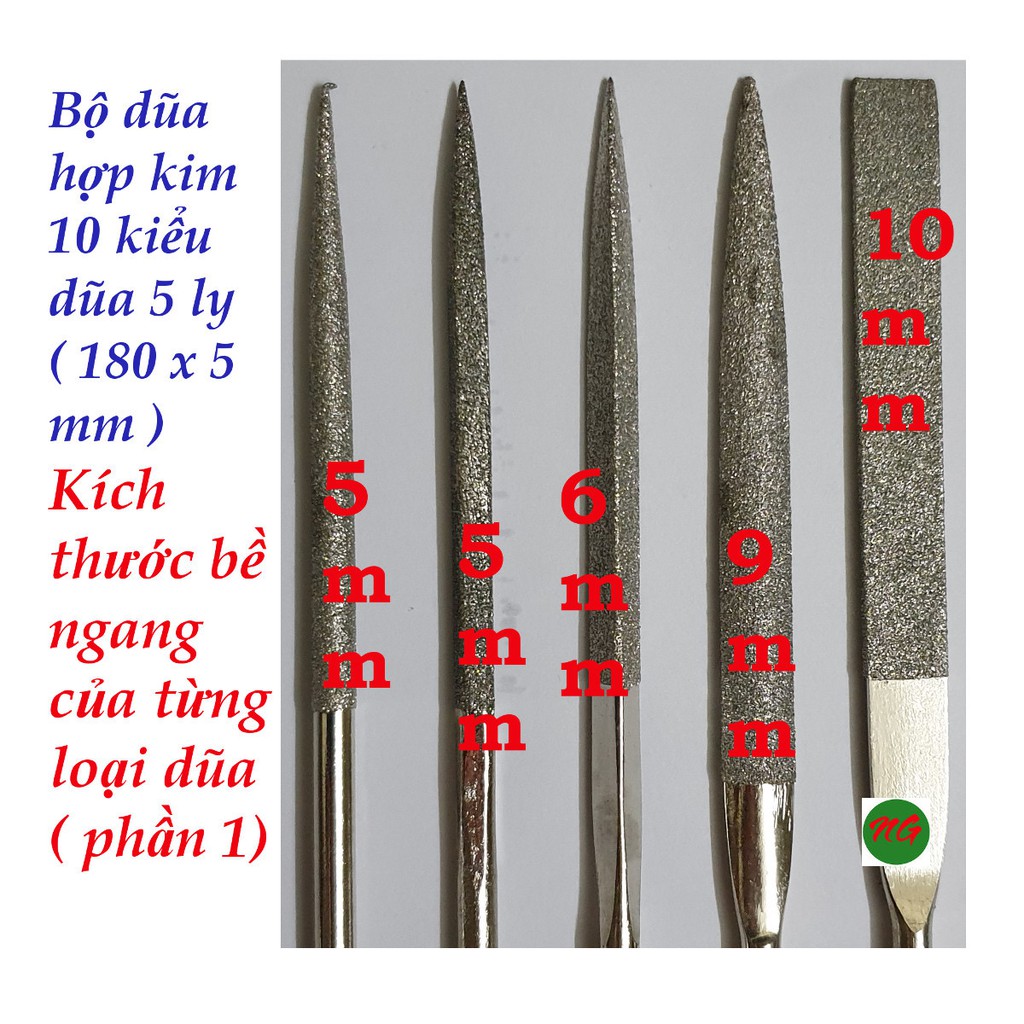 Bộ dũa hợp kim 10 kiểu dũa cỡ 5x180