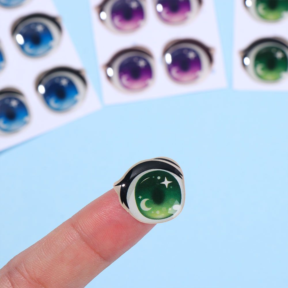 Bộ 10 cặp nhãn dán trang trí mắt kính 8mm/10mm/12mm/15mm họa tiết hoạt hình dễ thương