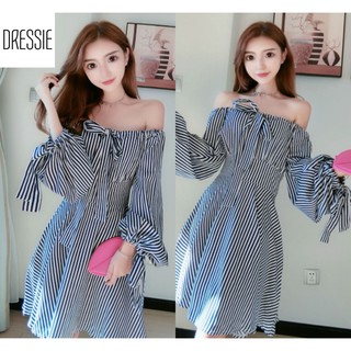 [HÌNH THẬT] Áo Váy Đầm Xòe Cao Cấp DRESSIE Trễ Vai Sọc Nữ Đẹp Sexy Quyến Rũ Thời Trang Dạo Phố Dự Tiệc Cưới - DX133