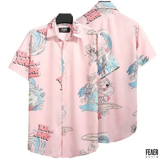 Áo sơ mi nam họa tiết mèo và chuột Surfing T&J chất LỤA chéo, màu Hồng - FEAER