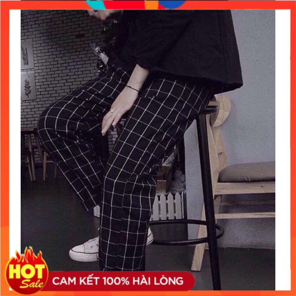 Quần plaidpants sọc caro free size dưới 1m65 và 60kg mặc đẹp - kèm ảnh thật