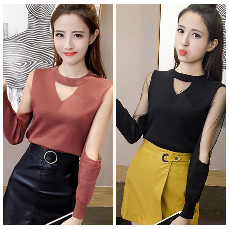 Áo tay dài phối lưới cổ chữ V thời trang cho nữ | BigBuy360 - bigbuy360.vn