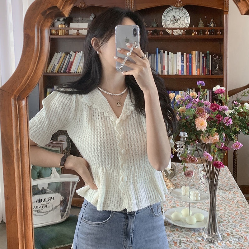 Áo Cardigan Dệt Kim Tay Ngắn Cổ Chữ V Dễ Phối Đồ Thời Trang Cho Nữ  tao bao