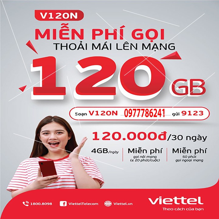 Sim 4gb ngày viettel 4g v120 miễn phí lên mạng nghe gọi tháng đầu