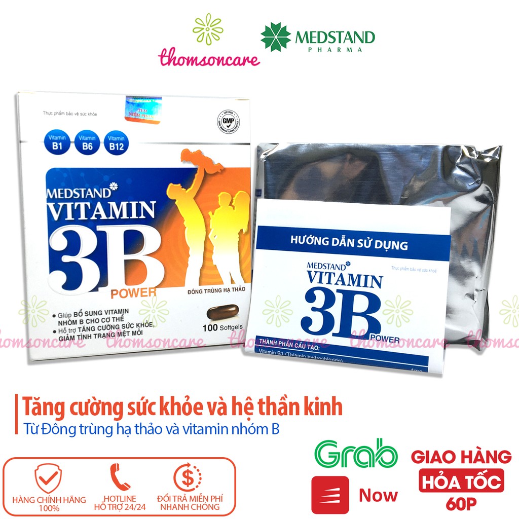 Bổ sung vitamin B1 B6 B12 và đông trùng hạ thảo - Vitamin 3B Medstand - Hộp 100 viên