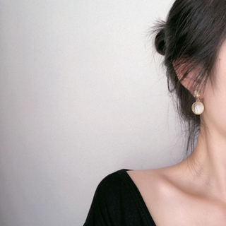 s925 Bông tai dạng xỏ hình tròn phong cách Hàn Quốc