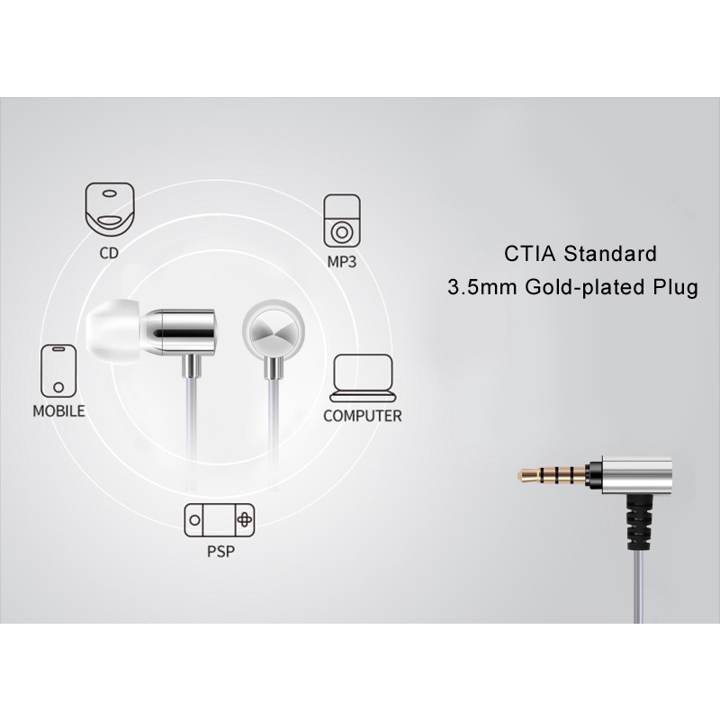 FAAEAL Poppy Metal Earphone Stereo Bass Sound HiFi Headsets 3.5mm Wired in-Ear Earphones