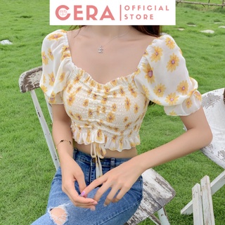 Áo croptop hoa cúc 🍓 FREESHIP 🍓 Croptop nữ hoa cúc nhiều màu 🍓 Áo croptop nữ dáng ôm dây rút, áo kiểu ulzzang