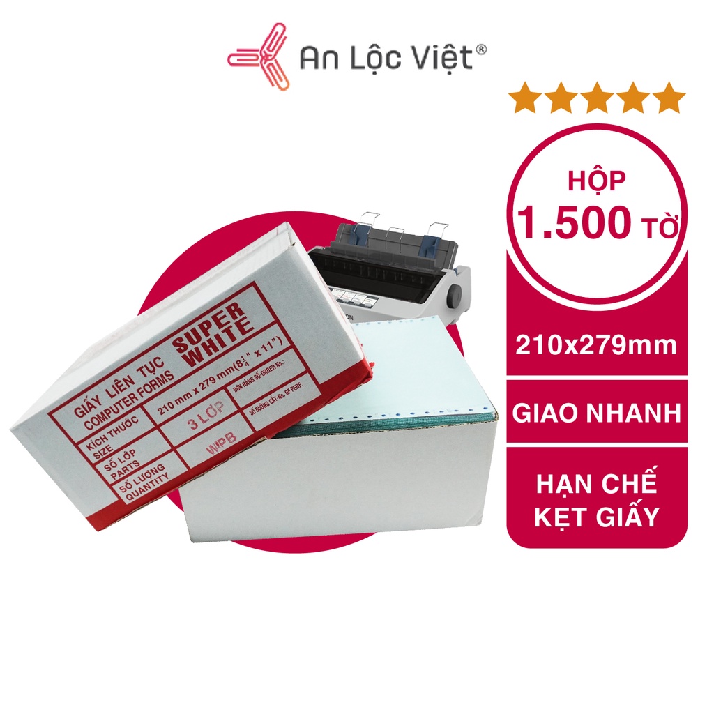 Giấy in liên tục 1, 2, 3, 4, 5 liên kích cỡ 210x279mm Liên Sơn cho máy vi tính