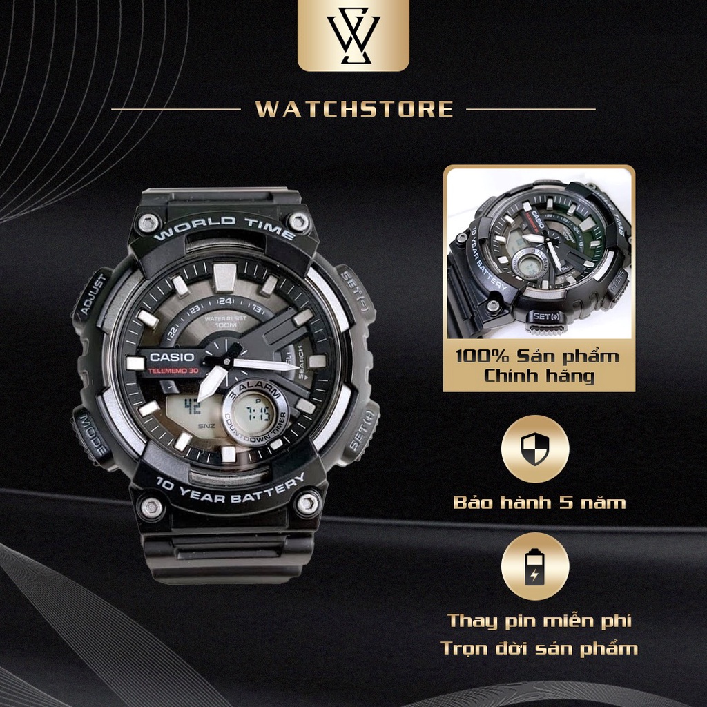 Đồng Hồ Điện Tử Nam Casio WATCHSTORE AEQ-110W-1AVDF Thiết Kế Mặt Kính 46.6mm,Vỏ Và Dây Nhựa Bền Bỉ