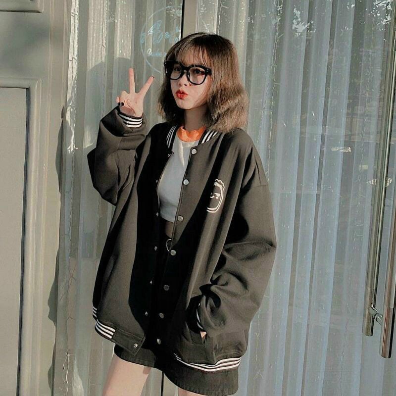 Áo Khoác Nữ Bomber Cardigan Chất Liệu Nỉ From Rộng - Áo Khoác Bomber Dáng Dài Khuy Bấm Ulzzang BB03