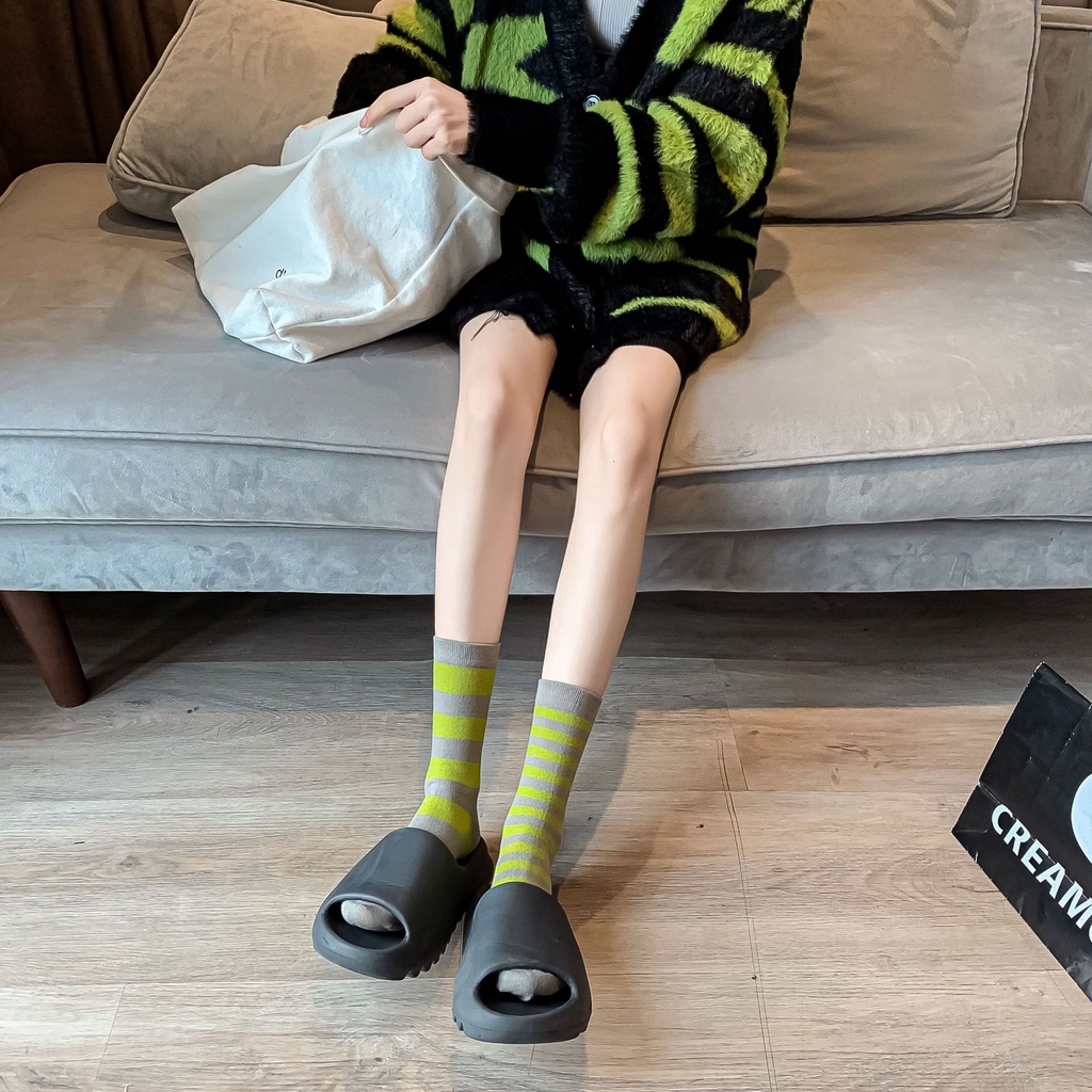 Vớ Dài Trung Bình Họa Tiết Kẻ Sọc Đơn Giản Thời Trang Thu Đông Phong Cách Hàn Quốc Cho Nữ