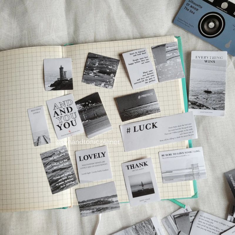 Set 15 sticker cổ điển và quote tông neutral dùng ttang trí bullet journal - ginandtonic