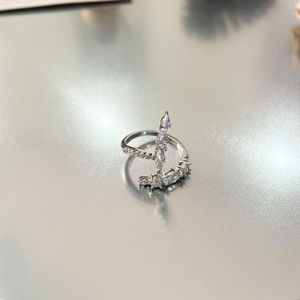 Nhẫn nữ mạ bạc S925 dáng Chữ Thập đính đá nhân tạo không phai màu trẻ trung thời trang Hàn Quốc, Lemi accessories