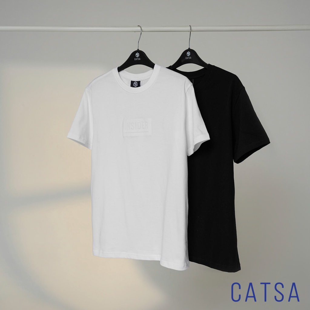 Áo thun nam đen trơn cổ tròn cotton CATSA form  regular fit in INSIDER co giãn thoáng mát ATN248