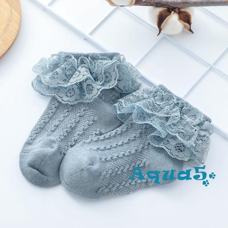 Đôi tất cotton màu trơn phối ren thoáng khí kiểu dáng thời trang cho bé gái