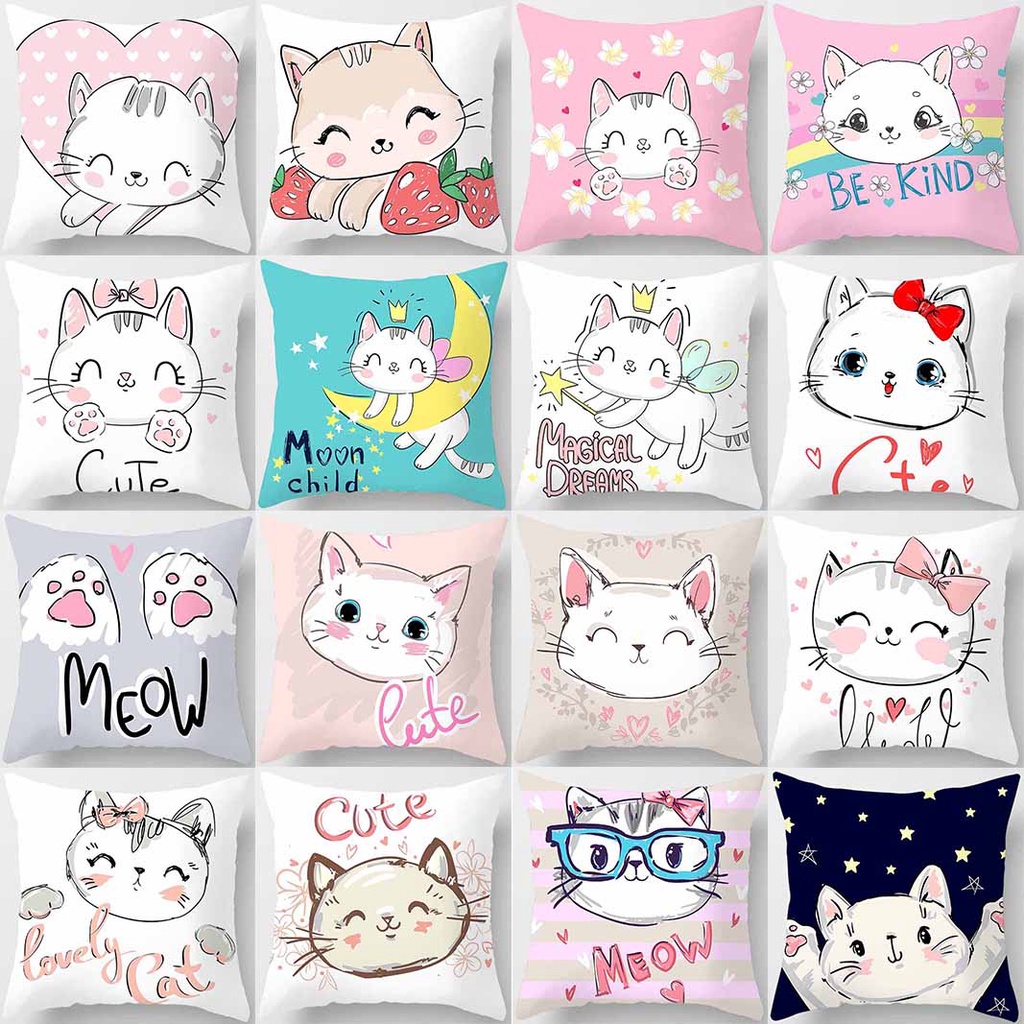 Vỏ gối hình vuông in hình mèo dễ thương 45Cm X 45cm