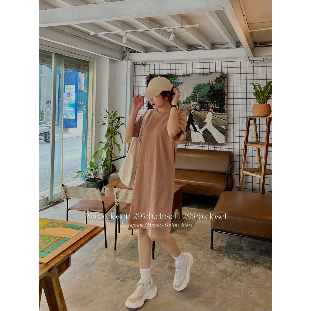 [Ảnh thật/Video] Váy suông trơn cotton dáng dài tay lỡ oversize tag 3158- 29feb.closet - V4