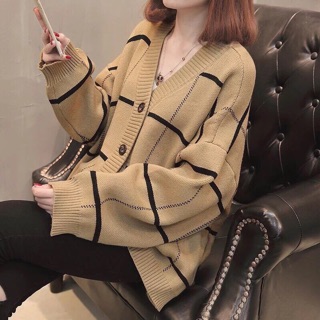 Cardigan Len Kẻ Korea