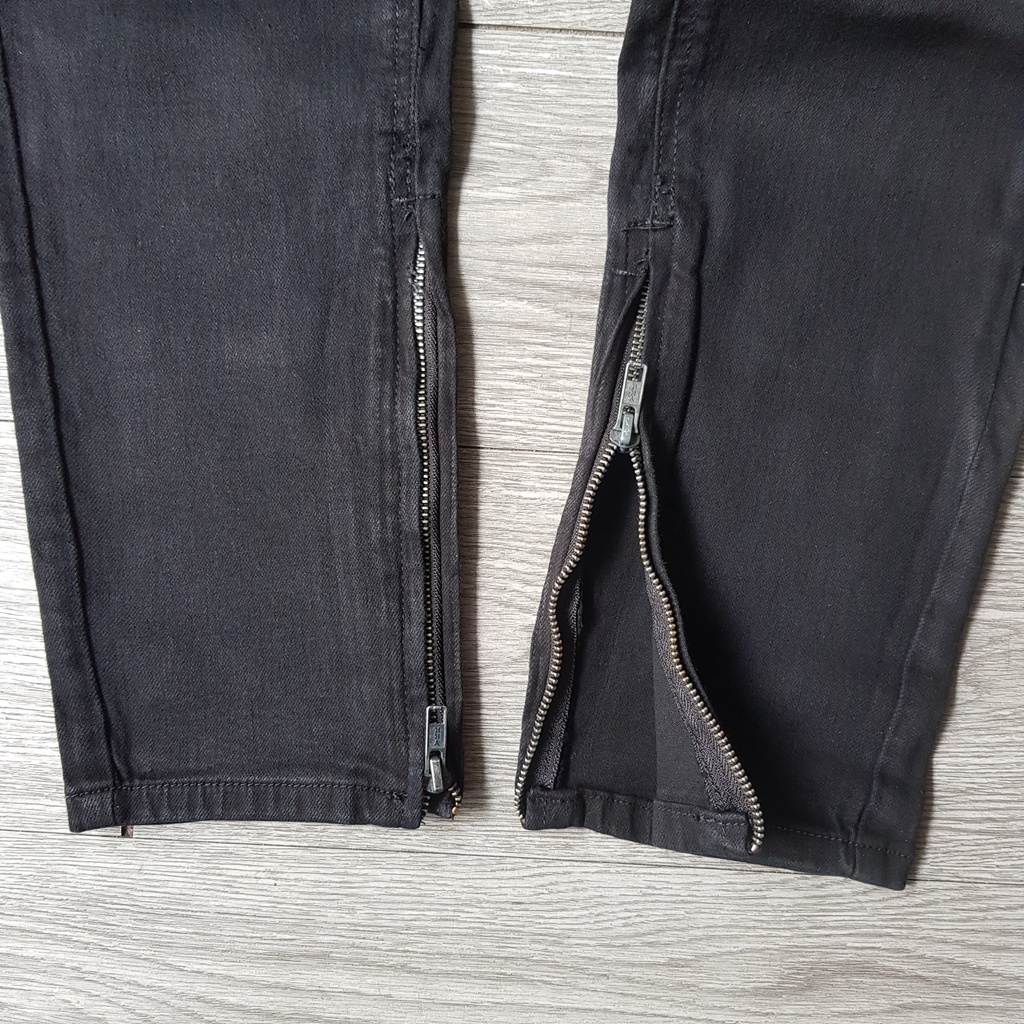 Quần jean đen nam zipper rách gối - trơn - Quần jean đen nam skinny Quần jean đen nam Thesix Studio