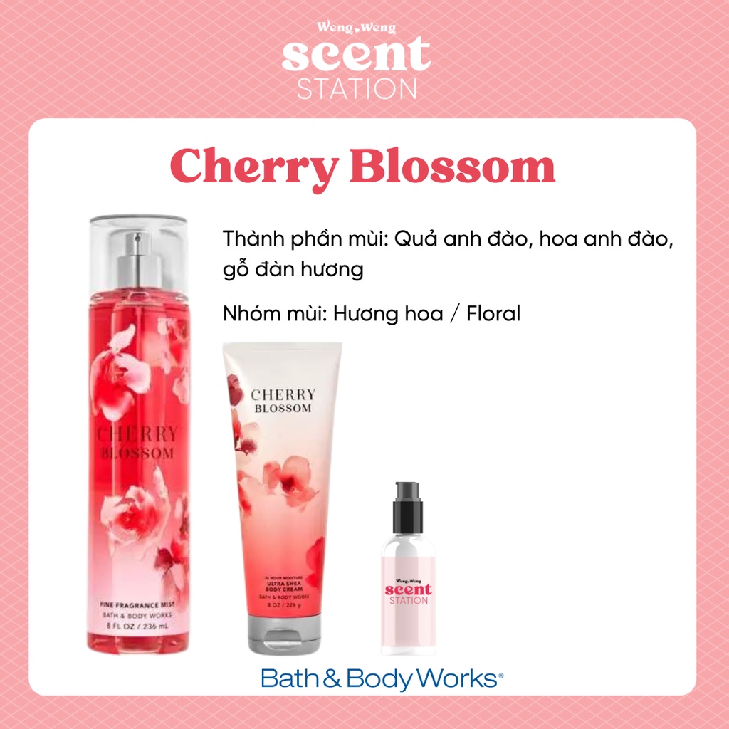 Bộ sản phẩm Xịt thơm / Sữa tắm / Dưỡng thể Bath & Body Works mùi Cherry Blossom