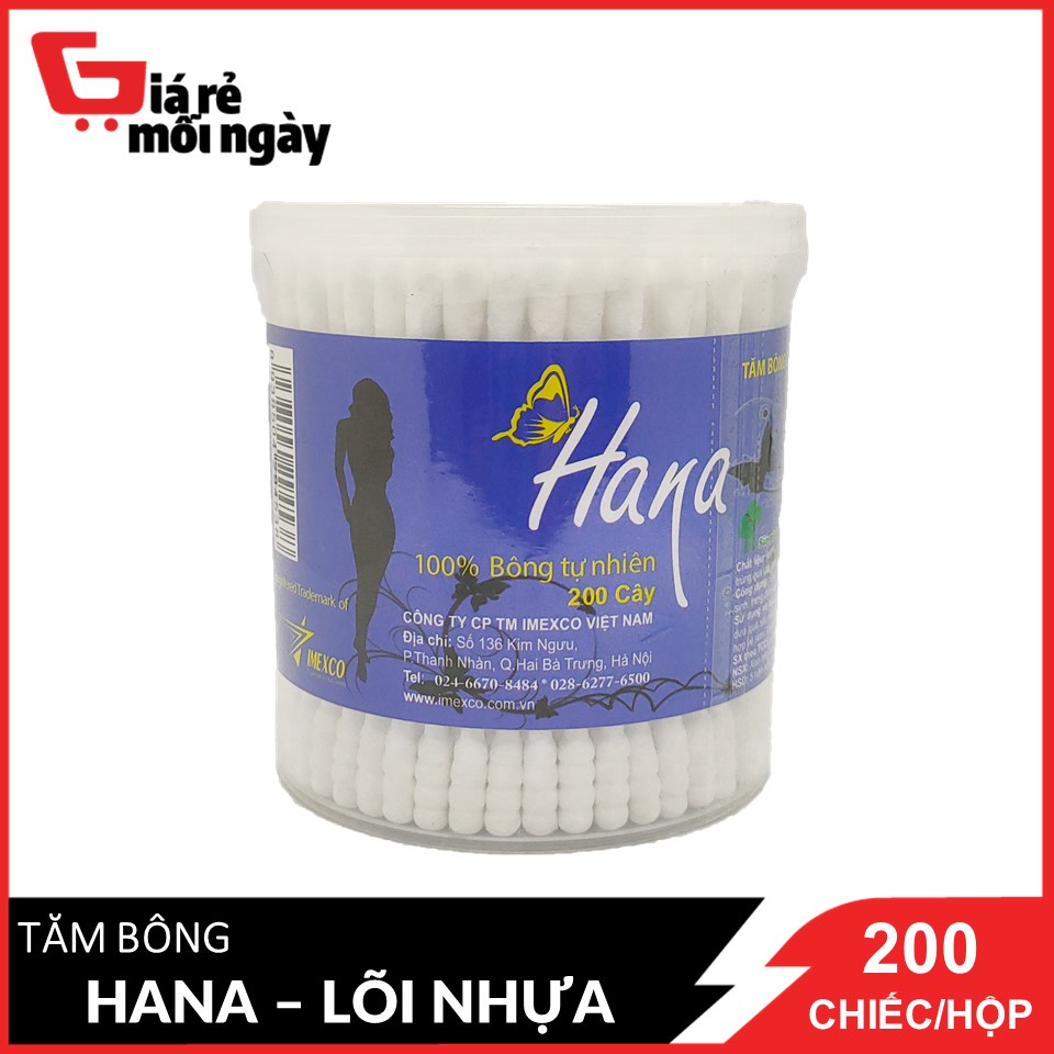 Tăm bông Hana hộp tròn(Xanh Đậm) lõi nhựa - 200c