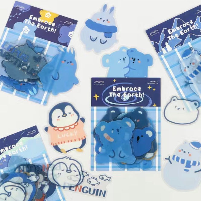 [Hàng mới về] Sticker dán nhãn màu Xanh Blue The Earth Xinh xắn