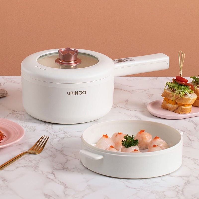 Nồi điện mini - ca nấu mì đa năng URINGO vương miện tráng men chống dính , bảo hành 12 tháng