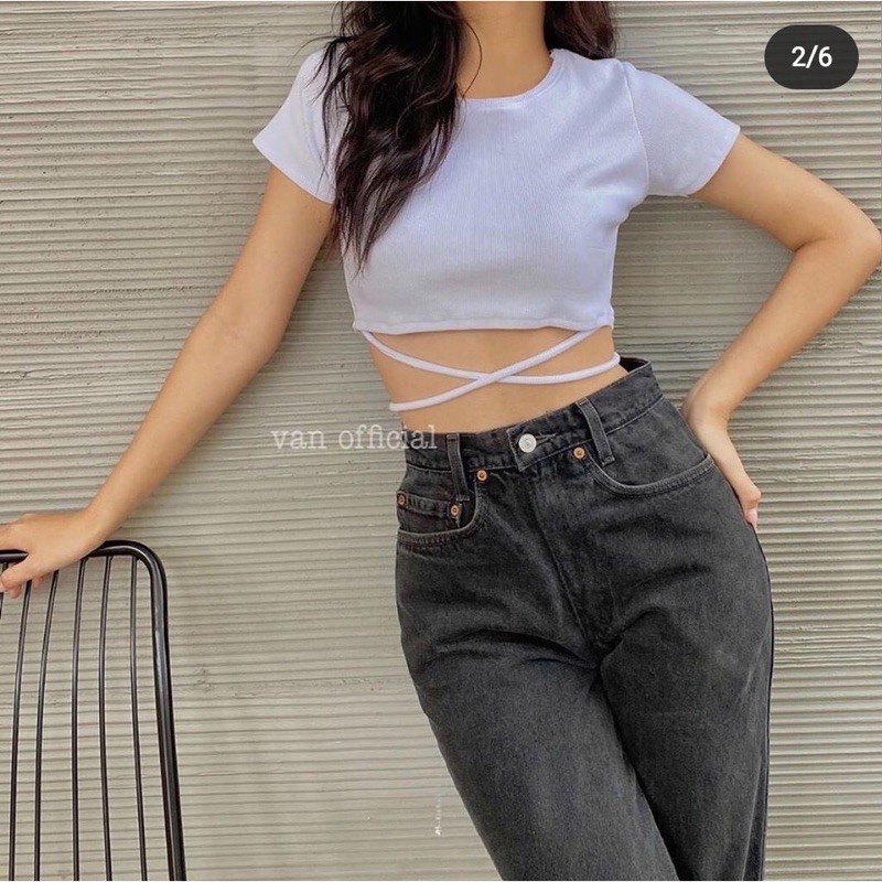 Mã WAMS11 hoàn 20% xu đơn 99k] Áo croptop cổ tròn trơn kiểu cột dây eo cực xinh , chất thun bozip mềm mịn mát