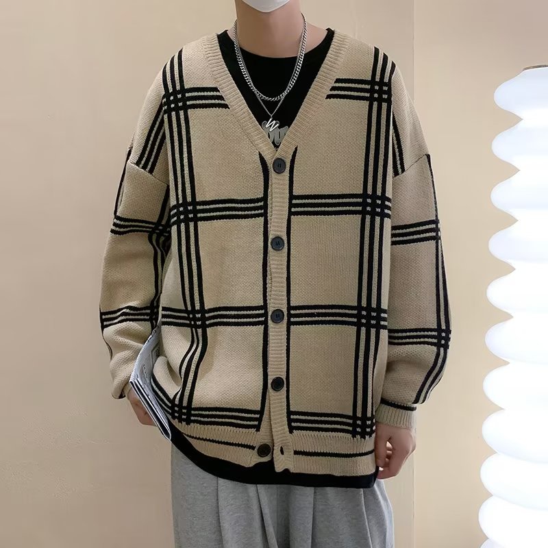 Áo Khoác cardigan Dệt Kim Dáng Rộng Kẻ Sọc Màu Tương Phản Thời Trang Mùa Thu 2022 Cho Nam
