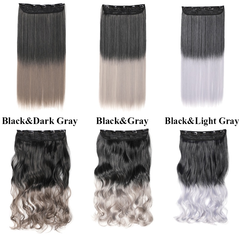 Tóc giả WIGSIN nối tóc kiểu xoăn/ thẳng nhuộm màu đen xám ombre thời trang dành cho nữ