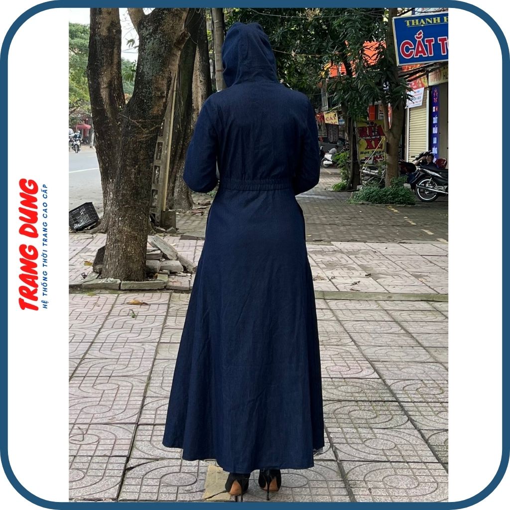 Áo Chống Nắng Nữ Toàn Thân Vải Bò Jean 2 Lớp Cao Cấp, Dáng Xòe Không Xẻ Sau Dài Kín Chân Thoáng Mát - Mẫu mới nhất 2022