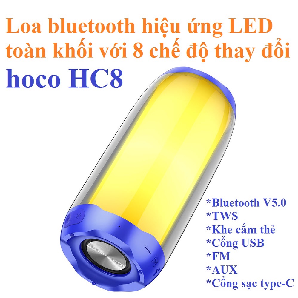 Loa bluetooth hiệu ứng LED toàn khối 8 chế độ nhảy màu hoco HC8