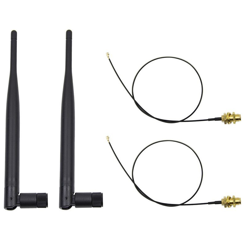 Bộ 2 cây ăng ten 6dBi WiFi RP-SMA+2 dây cáp 35cm U.fl / IPEX | BigBuy360 - bigbuy360.vn