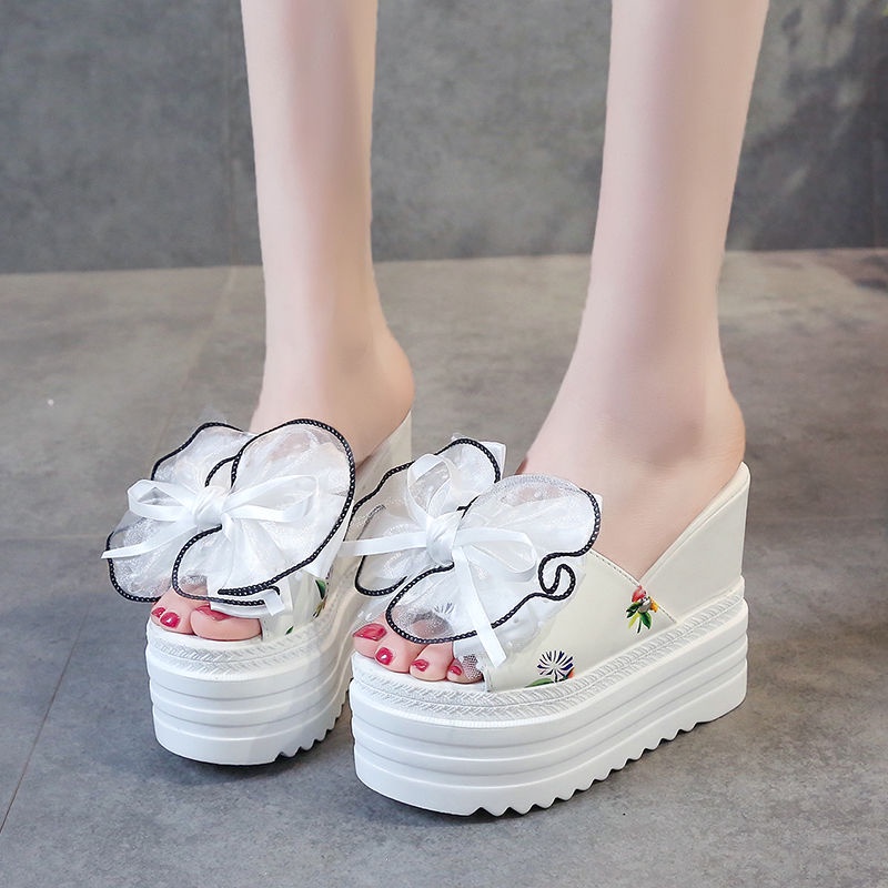 Dép đế xuồng 12cm tăng chiều cao đính hoa phong cách mới dành cho nữ