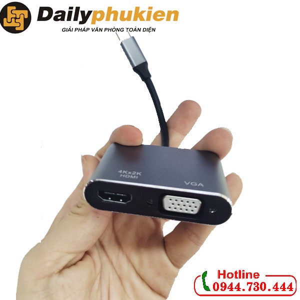 Cáp chuyển đổi USB type C sang HDMI và VGA 4k giá rẻ, USB-c to hdmi + vga