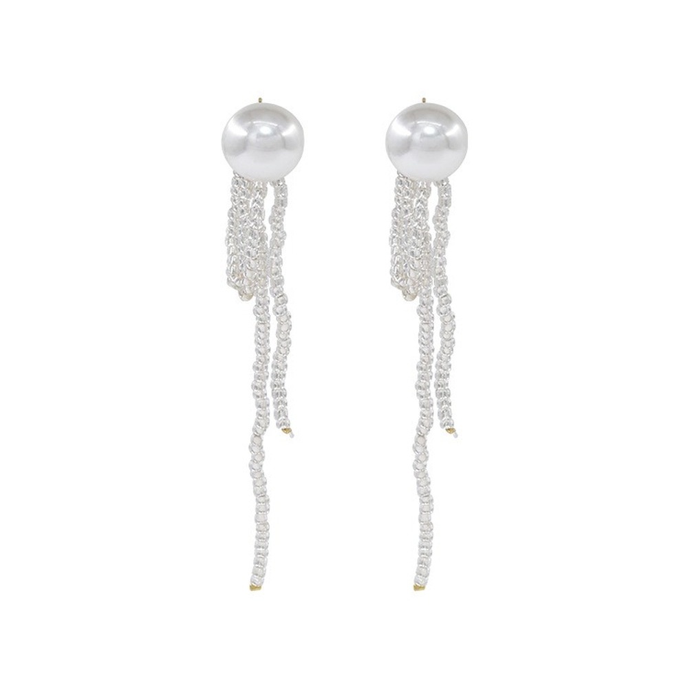 Khuyên Tai Dáng Dài Đính Ngọc Trai Phối Tua Rua Sang Trọng Ngọt Ngào Thời Trang