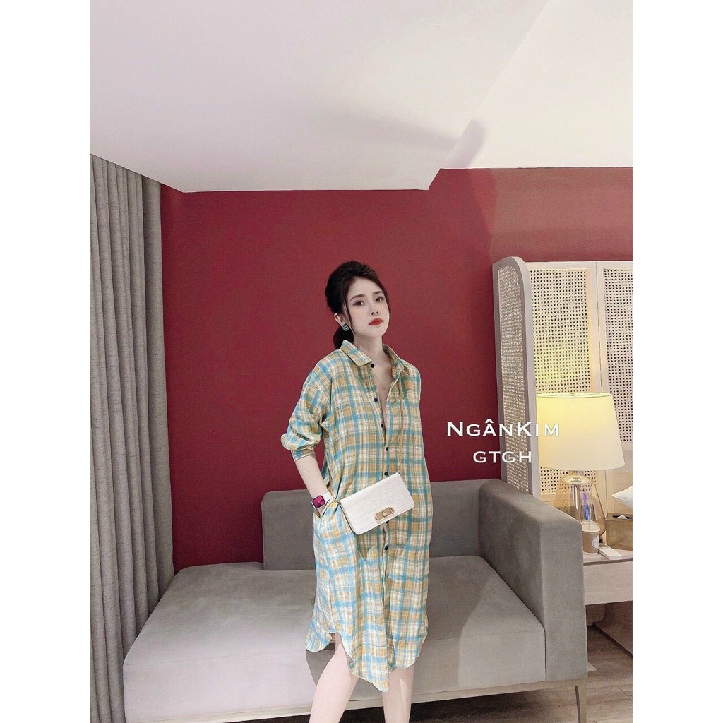 VÁY BẦU ĐẸP DÁNG SƠ MI CHẤT MỀM kẻ sọc