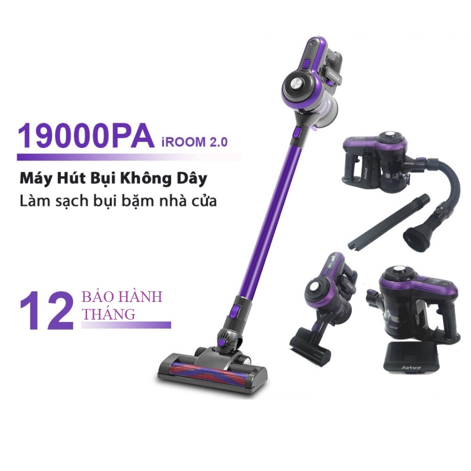 Máy hút bụi cầm tay gia đình đa năng Airbot iRoom 2.0 - Không dây, Công suất 130W, Lực hút mạnh 19 KPa làm sạch hiệu quả